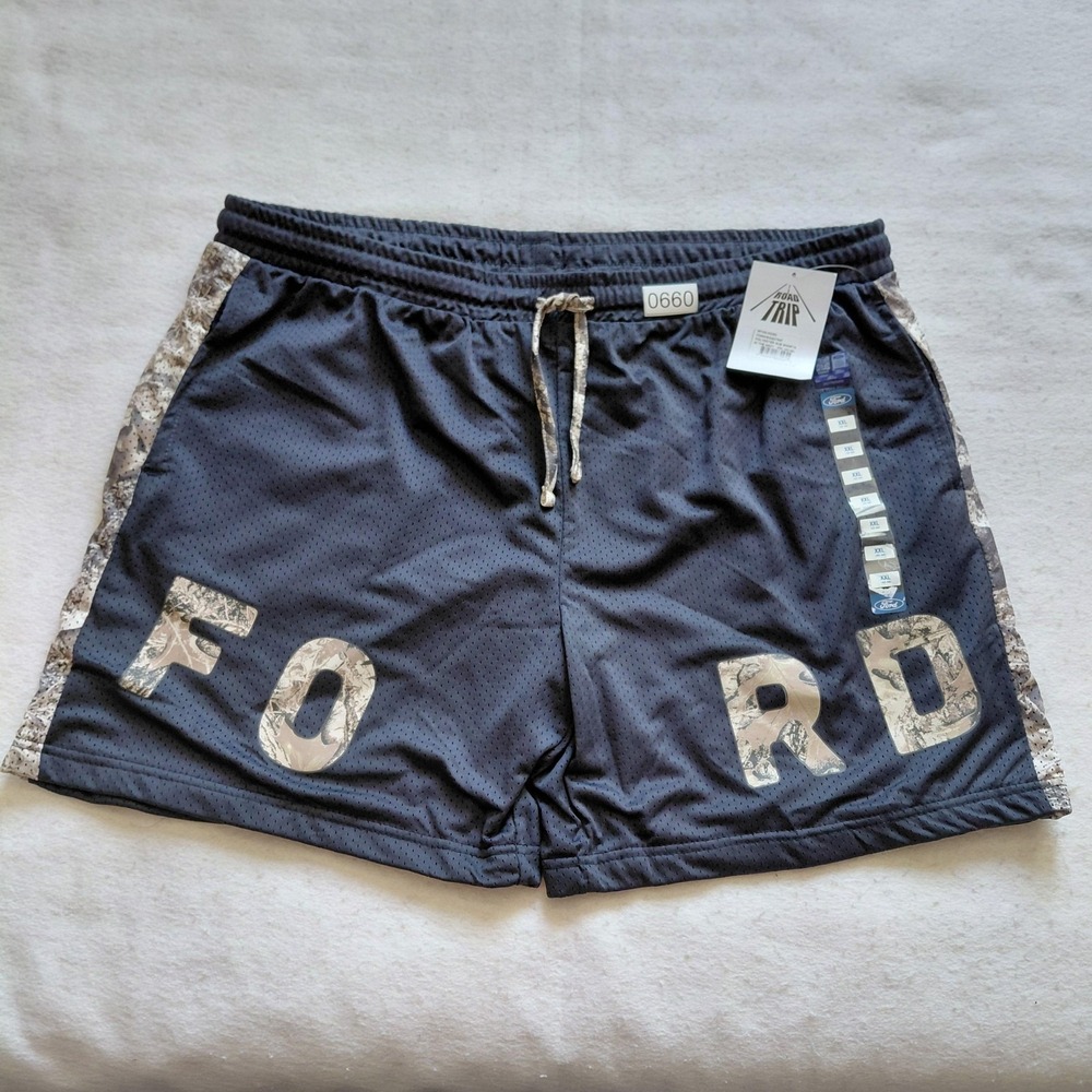Ford Roadtrip Athletic Shorts Mens XXL Navy Mesh Camo Graphic Drawstring Gym NWT